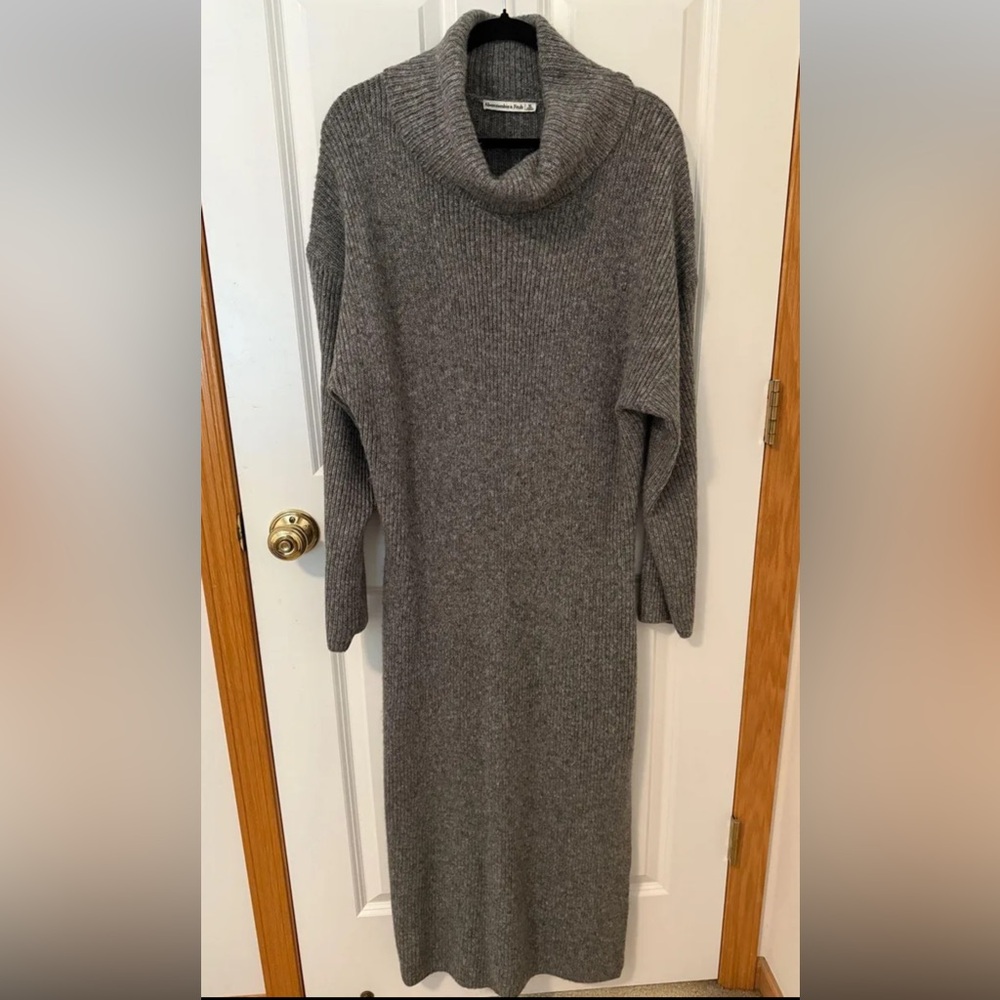 Cozy Gray Turtleneck Sweater Dress